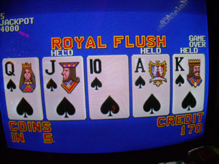 Bob's only royal flush of the trip, on the GM machine
